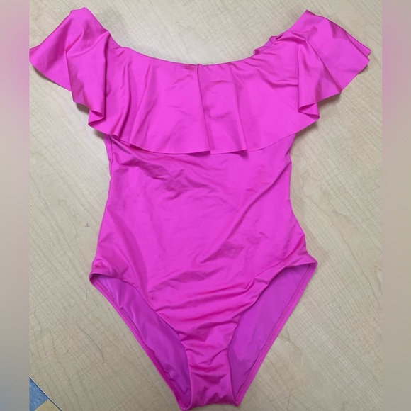 Trina Turk Women's Ruffle Off the Shoulder One Piece Swimsuit Hot Pink Size 8 - Picture 1 of 9